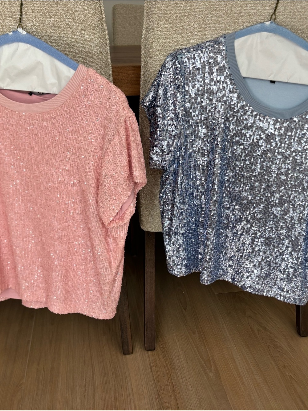 Sequin Short Sleeve Tee - Pink and Silver